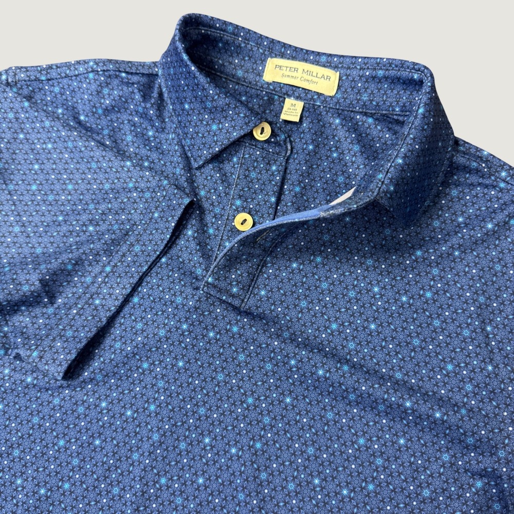 Peter Millar Summer Comfort Boys M 9-10 Navy Geometric Polo Shirt YF23EK02S